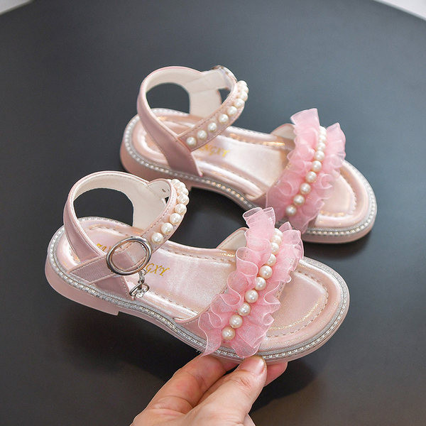 Модерни сандали за момичета с перли и декоративни камъни
