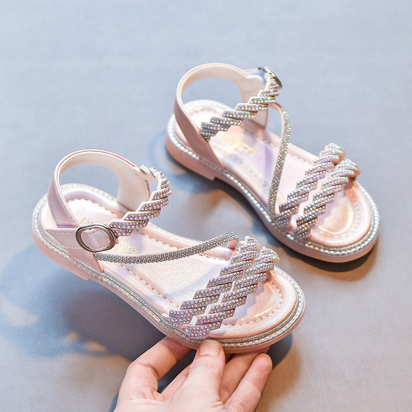 Girls Fried Street Sandals 2022 Summer Children Girl Baby Baby Soft Bottom Diamond Princess Shoes Anti -Slip Norvo Smooth Big Children`s Shoes