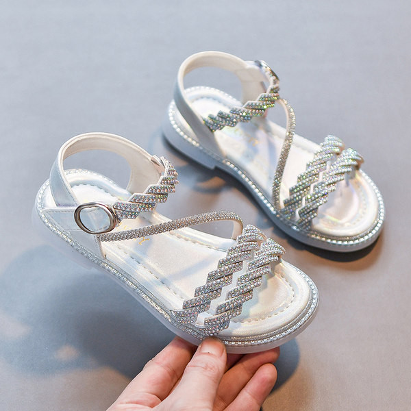 Girls Fried Street Sandals 2022 Summer Children Girl Baby Baby Soft Bottom Diamond Princess Shoes Anti -Slip Norvo Smooth Big Children`s Shoes