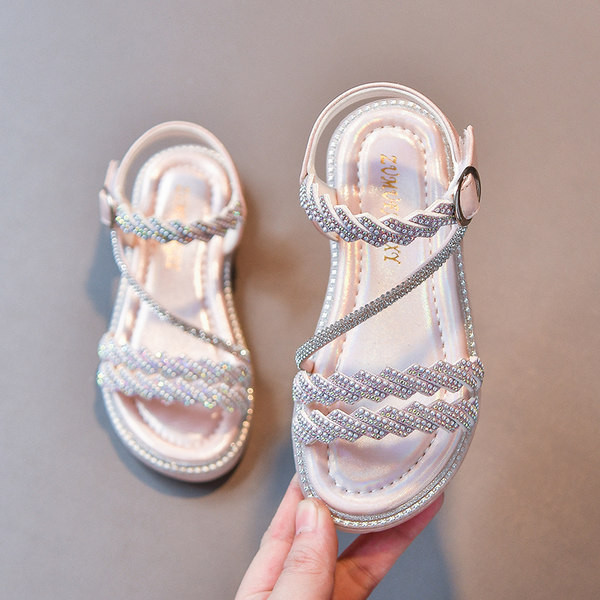 Girls Fried Street Sandals 2022 Summer Children Girl Baby Baby Soft Bottom Diamond Princess Shoes Anti -Slip Norvo Smooth Big Children`s Shoes