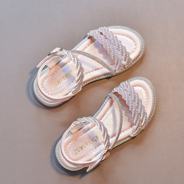 Girls Fried Street Sandals 2022 Summer Children Girl Baby Baby Soft Bottom Diamond Princess Shoes Anti -Slip Norvo Smooth Big Children`s Shoes
