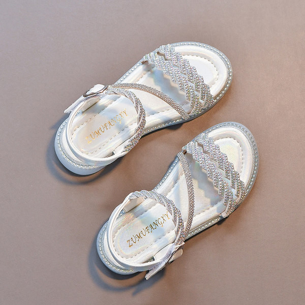 Girls Fried Street Sandals 2022 Summer Children Girl Baby Baby Soft Bottom Diamond Princess Shoes Anti -Slip Norvo Smooth Big Children`s Shoes