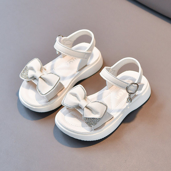 Нов модел детски кожени сандали с панделка и камъни