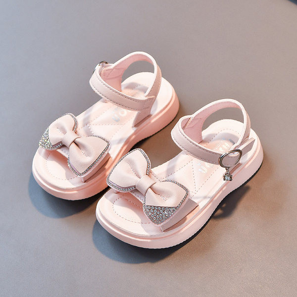 Нов модел детски кожени сандали с панделка и камъни