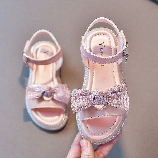 Детски кожени сандали с панделка за момичета