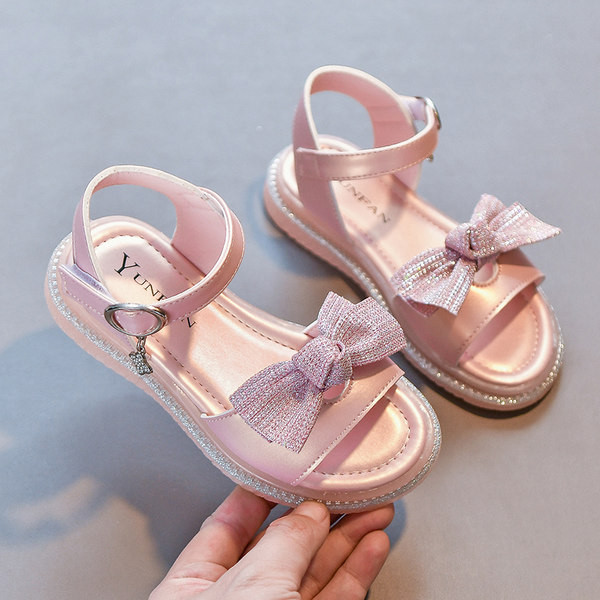 Детски кожени сандали с панделка за момичета