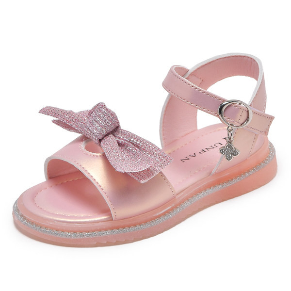 Детски кожени сандали с панделка за момичета