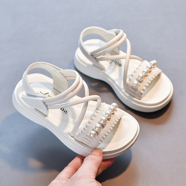 Детски сандали с перли в два цвята