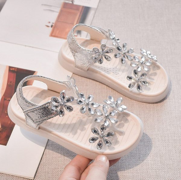 Сандали за момичета с велкро закопчаване и декоративни камъни