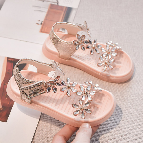 Сандали за момичета с велкро закопчаване и декоративни камъни