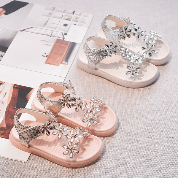 Сандали за момичета с велкро закопчаване и декоративни камъни