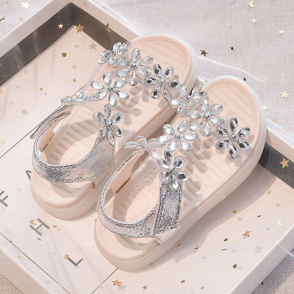 Сандали за момичета с велкро закопчаване и декоративни камъни