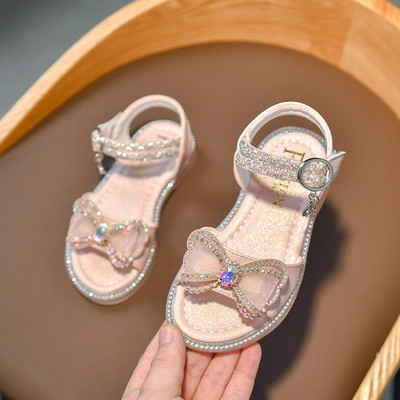 Нов модел детски сандали с панделка и камъни