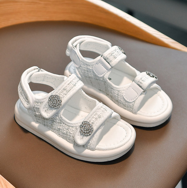 Текстилни сандали за момичета с декоративни камъни