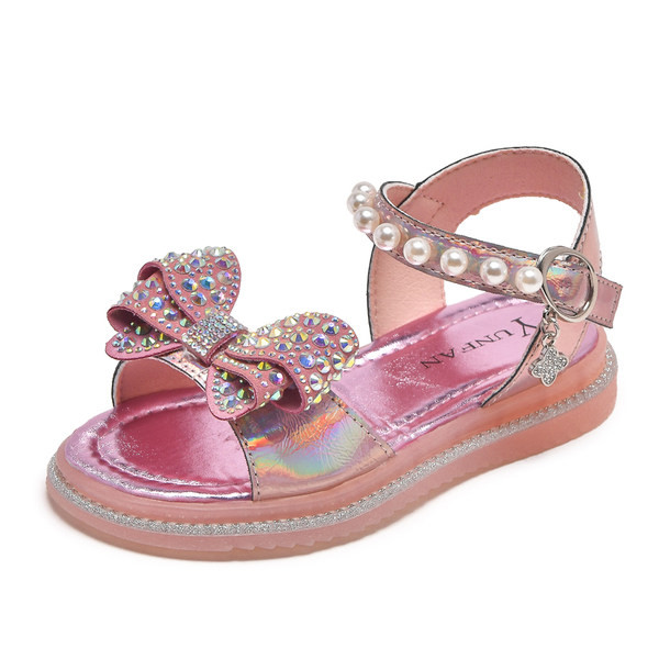 Ежедневни сандали за момичета с перли и декоративни камъни