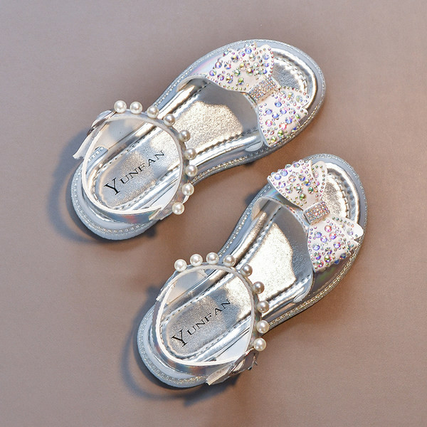 Ежедневни сандали за момичета с перли и декоративни камъни