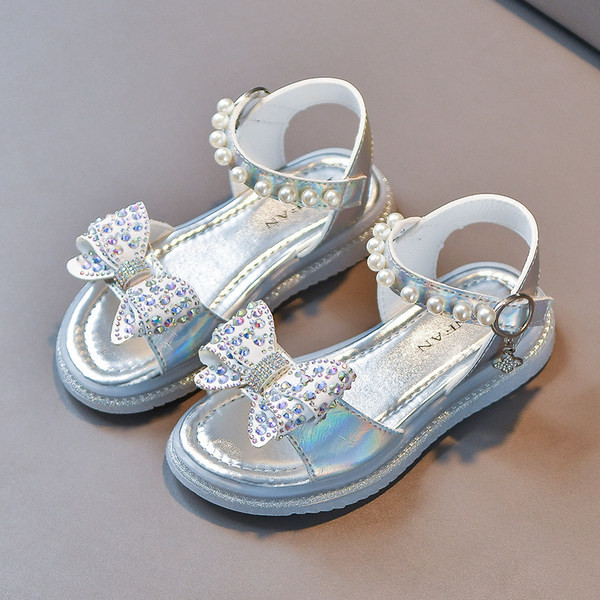 Ежедневни сандали за момичета с перли и декоративни камъни