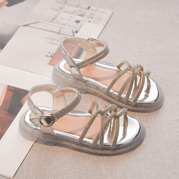 Детски сандали с камъни в златист и бял цвят 