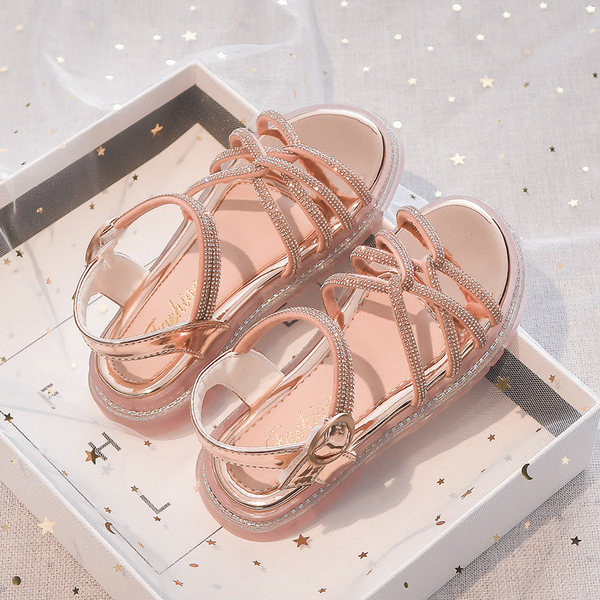 Детски сандали с камъни в златист и бял цвят 