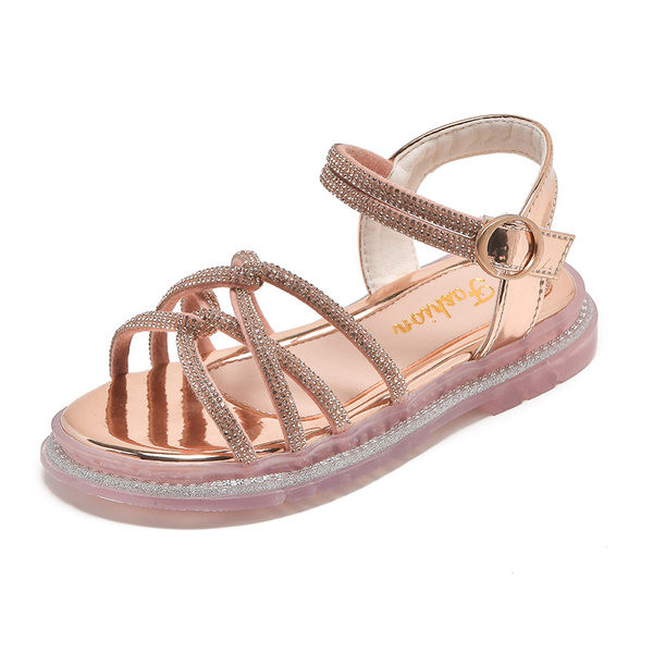 Детски сандали с камъни в златист и бял цвят 