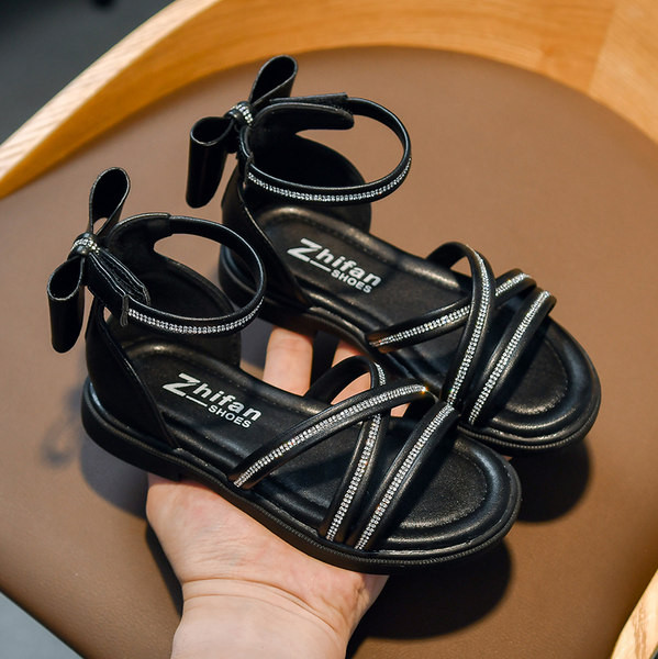 Детски ежедневни сандали с панделка и камъни