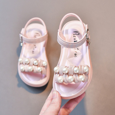 Детски сандали с перли в бял и розов цвят 