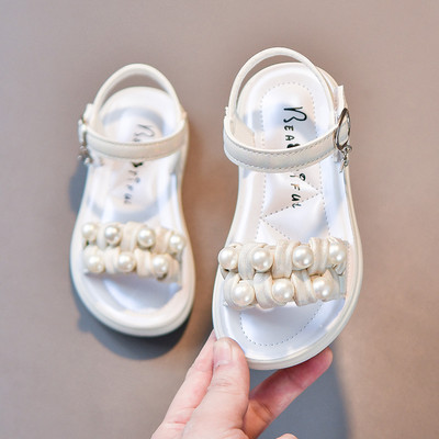 Детски сандали с перли в бял и розов цвят 