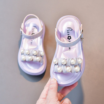 Детски сандали с перли в бял и розов цвят 