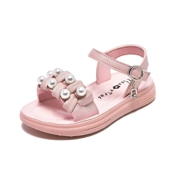 Детски сандали с перли в бял и розов цвят 