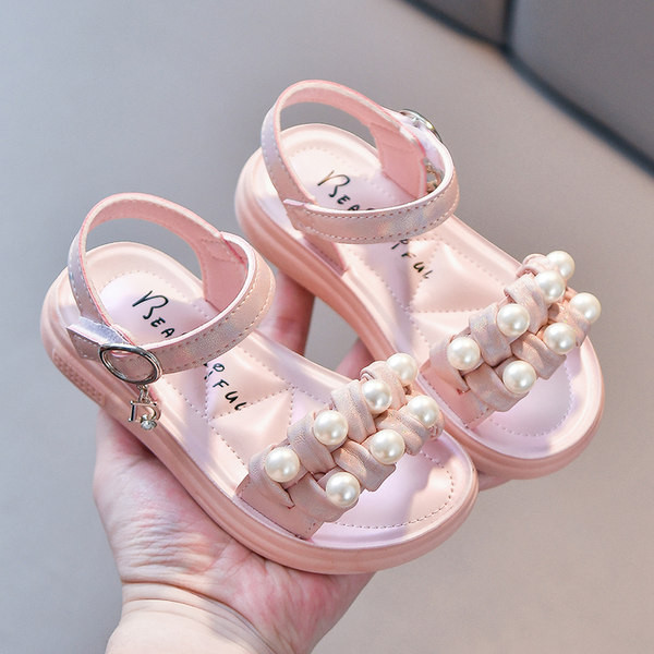 Детски сандали с перли в бял и розов цвят 