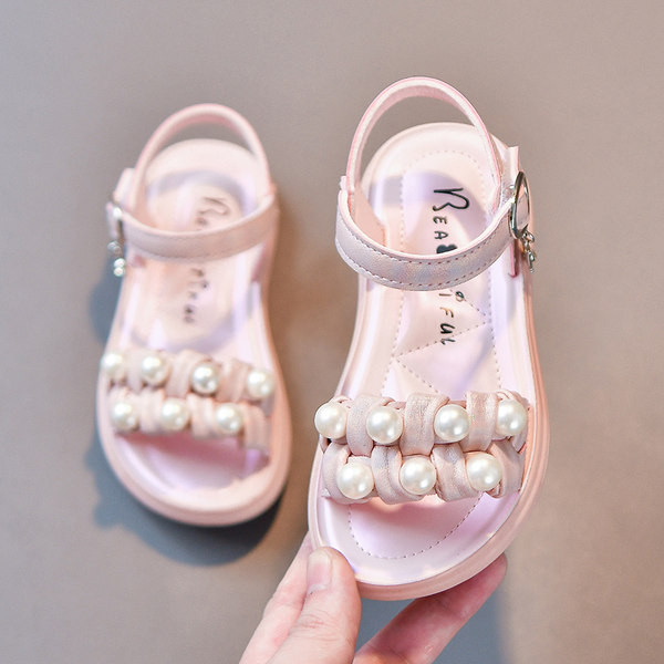 Детски сандали с перли в бял и розов цвят 