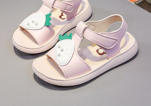 Детски кожени сандали с апликация за момичета