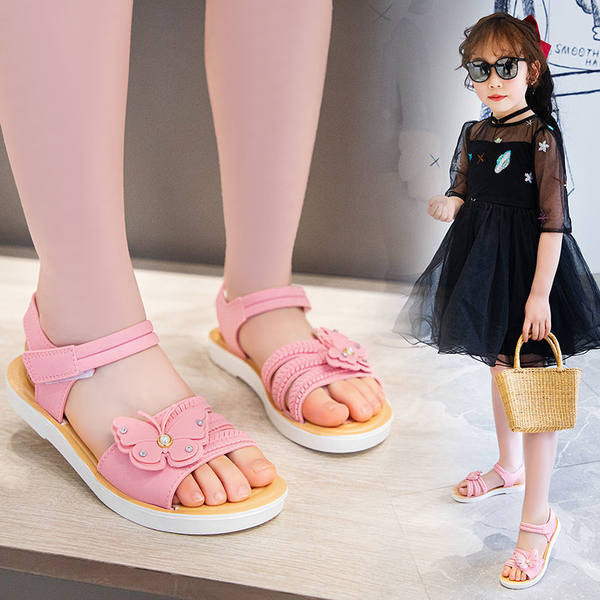 Летни детски сандали с велкро закопчаване и 3D елемент