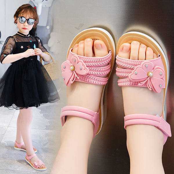 Летни детски сандали с велкро закопчаване и 3D елемент