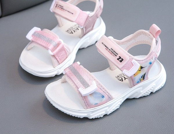 Детски сандали с велкро лепенки с лъскав ефект