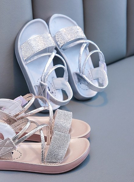 Ежедневни сандали за момичета с велро лепенки и декоративни камъни