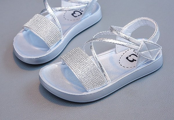 Ежедневни сандали за момичета с велро лепенки и декоративни камъни