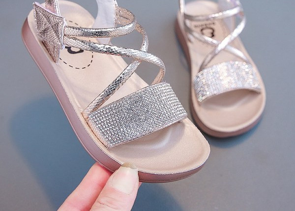 Ежедневни сандали за момичета с велро лепенки и декоративни камъни