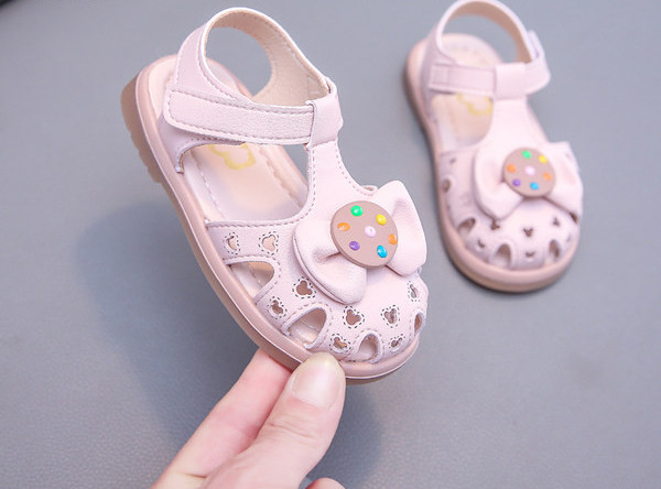 Сандали за момичета с панделка и велкро лепенки