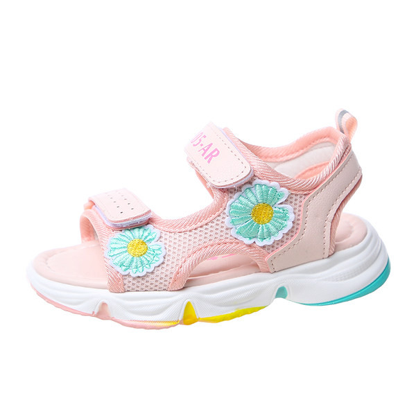 Ежедневни детски сандали с велкро лепенки -розов и зелен цвят