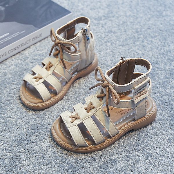 Кожени сандали от еко кожа с цип и връзки