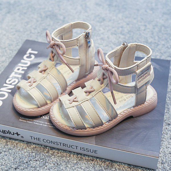 Кожени сандали от еко кожа с цип и връзки