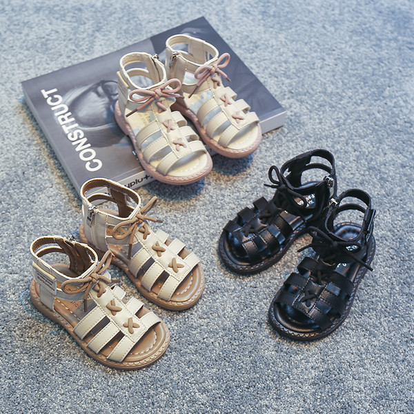 Кожени сандали от еко кожа с цип и връзки