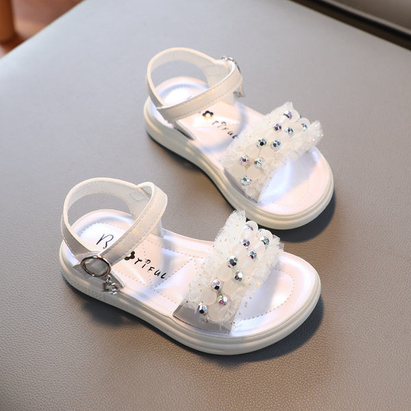 Модерни детски сандали с камъни и тюл