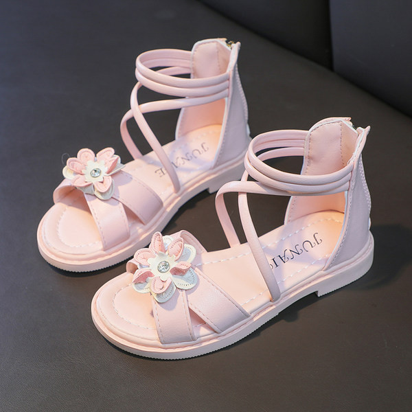 Детски сандали с цип и 3D цвете