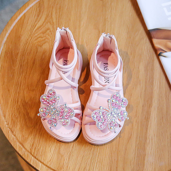 Сандали за момичета с пеперуда и декоративни камъни