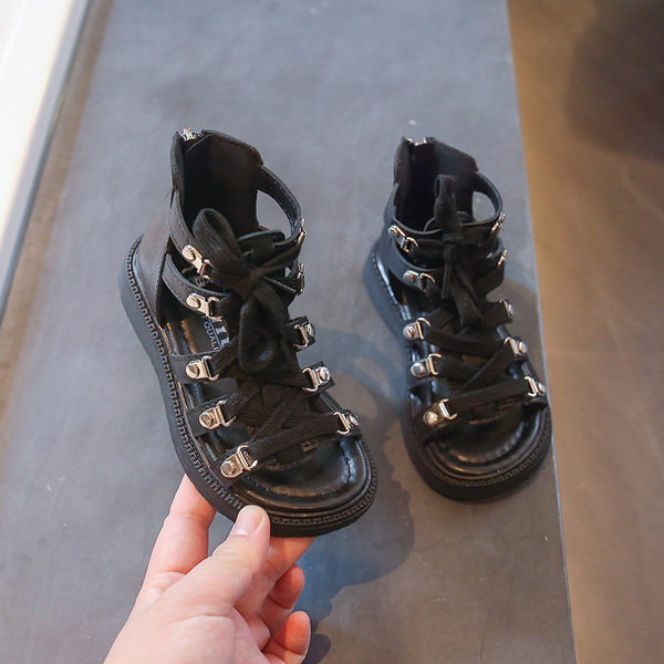 Ежедневни дамски сандали с цип -черен и бял цвят