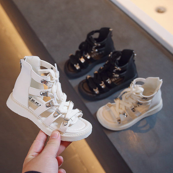 Ежедневни дамски сандали с цип -черен и бял цвят