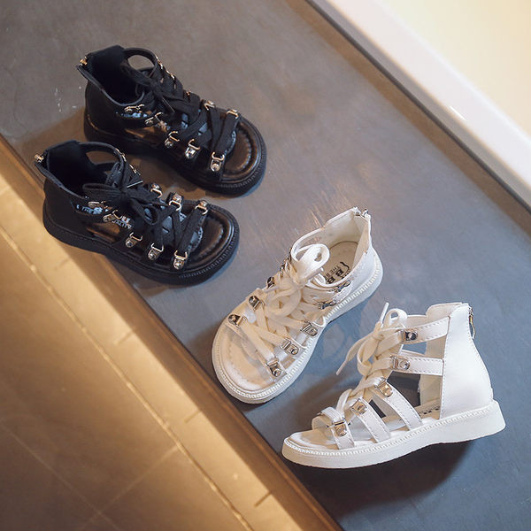 Ежедневни дамски сандали с цип -черен и бял цвят