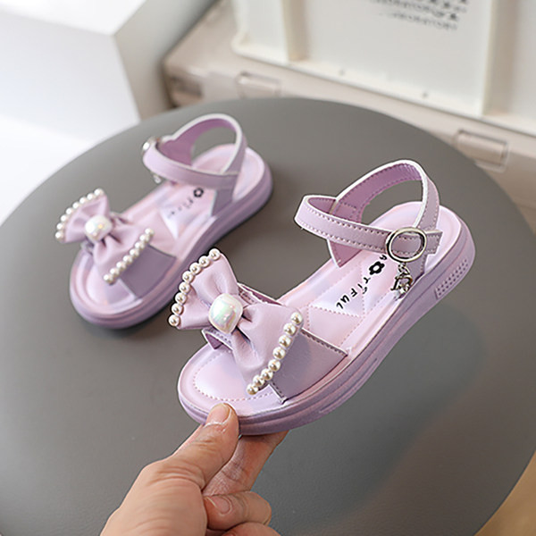 Dječje sandale sa perlama i trakom u tri boje